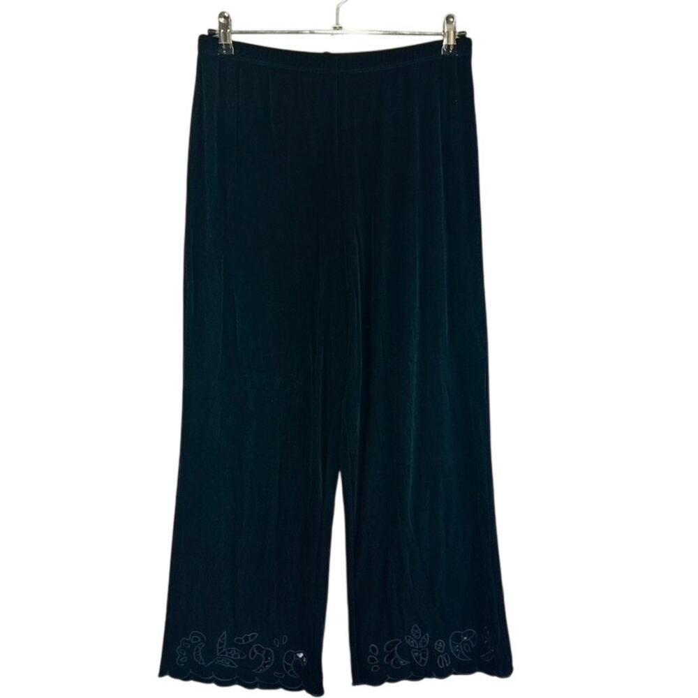 Chico's Travelers Womans 2 12/14 Palazzo Crop Pants Pull On Eyelet Scallop Hem